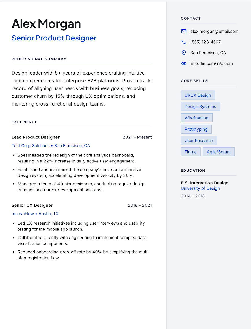 Modern Split Resume Layout